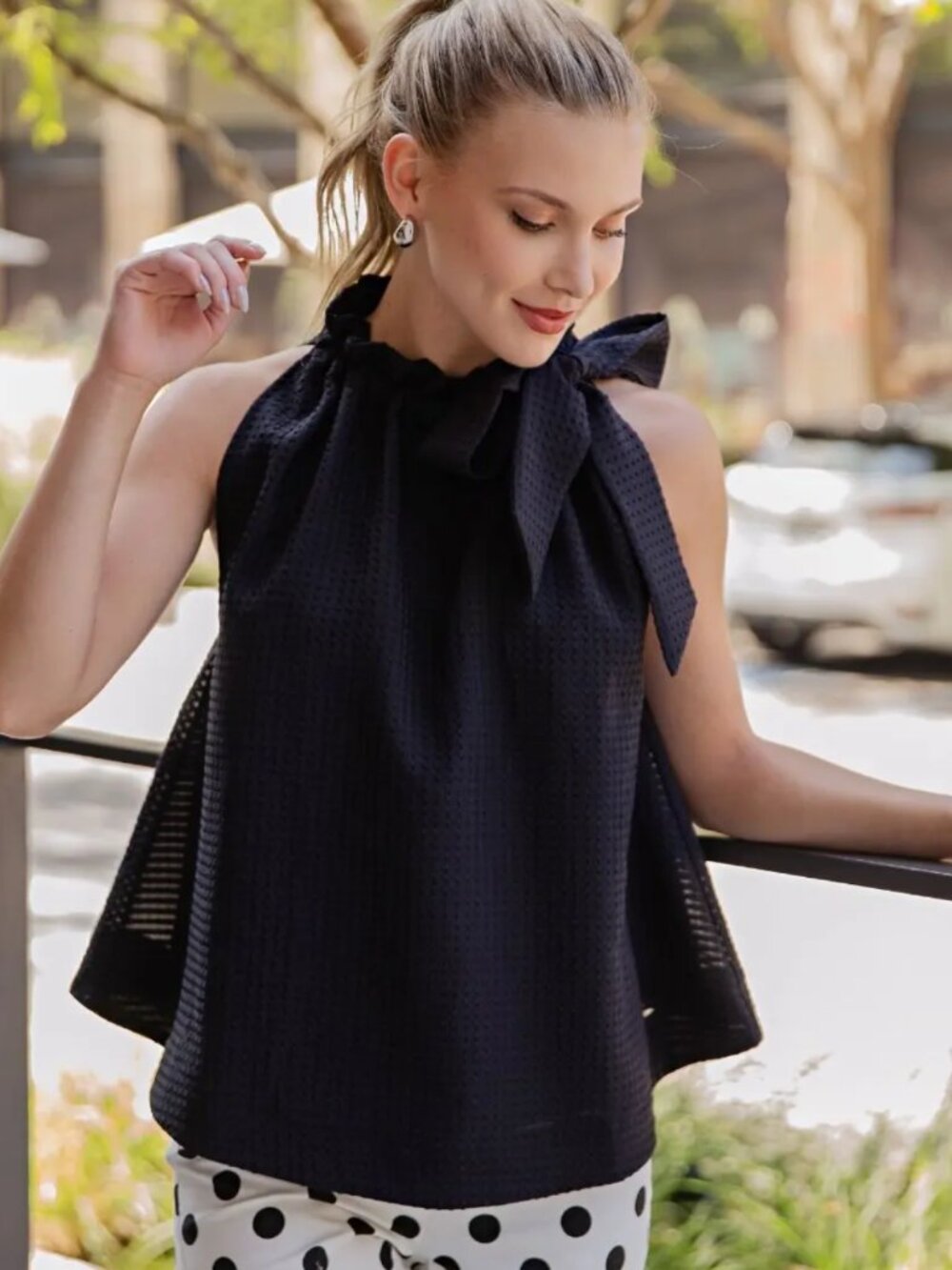 NWT BLACK TIE NECK TOP